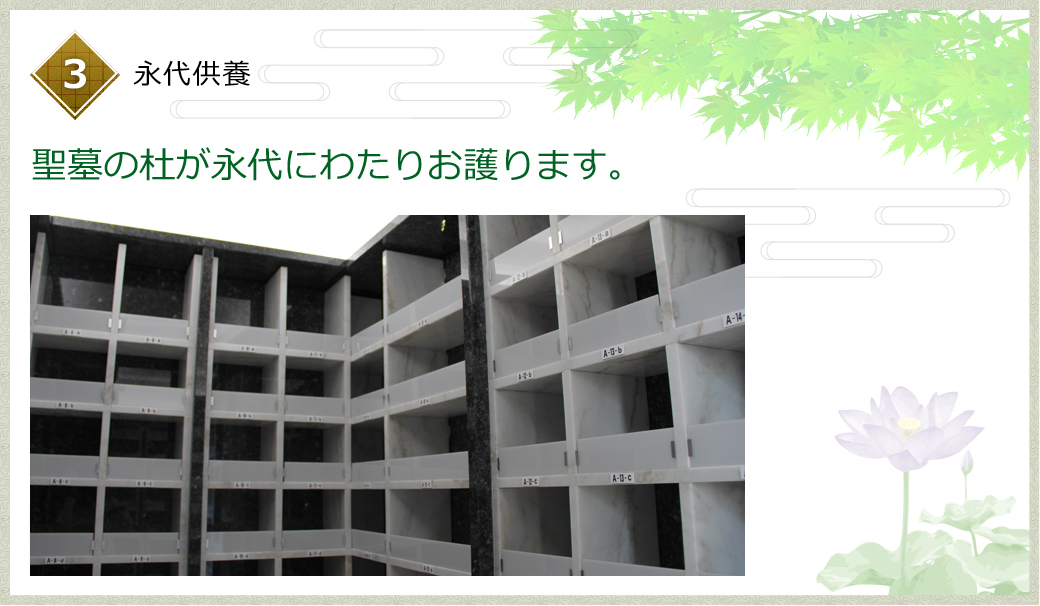 ３　永代供養　聖墓の杜が永代にわたりお護ります。